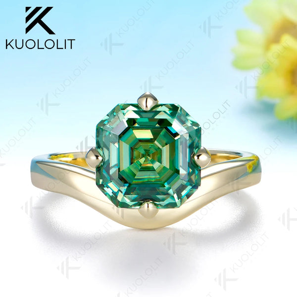 Kuololit 3.5CT Asscher Cut Moissanite Ring for Women Men Solid 14K 10K 925 Silver Yellow Gold for Anniversary Christmas Gifts