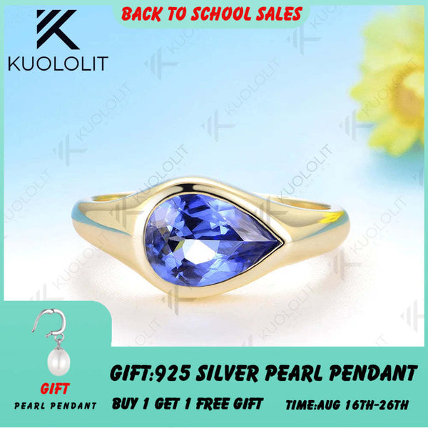 Kuololit 2CT Lab Grown Blue Sapphire Ring for Women Solid 14K 10K 585 Yellow Gold Engagement Ring for Christmas Gifts Party