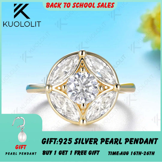 Kuololit 1.2CTW Moissanite Custom Ring for Women Solid 14K 10K 585 Yellow Gold Engagement Ring for Christmas Gifts Party
