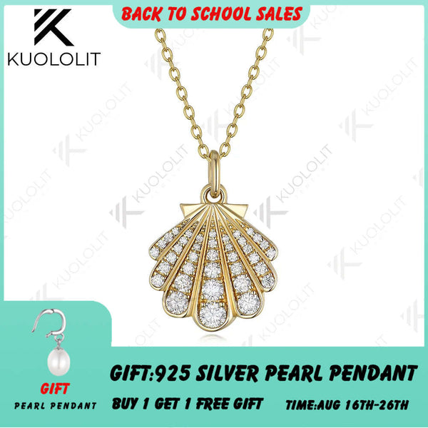 Kuololit Halskette mit 0,8 Karat Labordiamanten, massivem 10- oder 14-karätigem Gelbgold, luxuriös, in Muschelform, ideal für Hochzeit, Verlobung oder Weihnachten. 