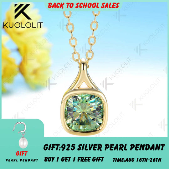 Kuololit 2CT Cyan Moissanite Lab Grown Alexandrite Cushion Cut Necklace for Women Solid 925 10k 14k Yellow Gold Necklace for Engagement Christmas Gift