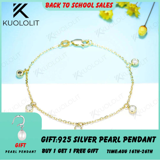 Kuololit Moissanite Bracelets for Women Men 585 18K 10K Silver Round Adjustable Bracelets for Engagement Party Christmas Gifts
