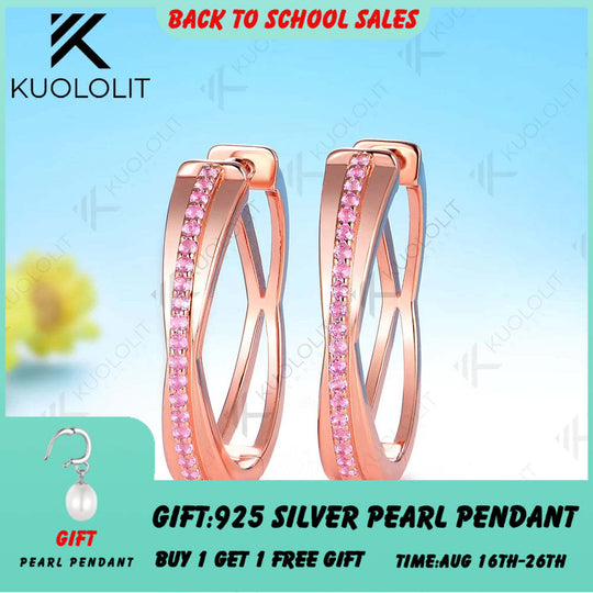 Kuololit 0.32CTW Lab Grown Pink Sapphire Custom Hoop Earrings for Women Solid 14K 10K Yellow Gold for Party Christmas Classic
