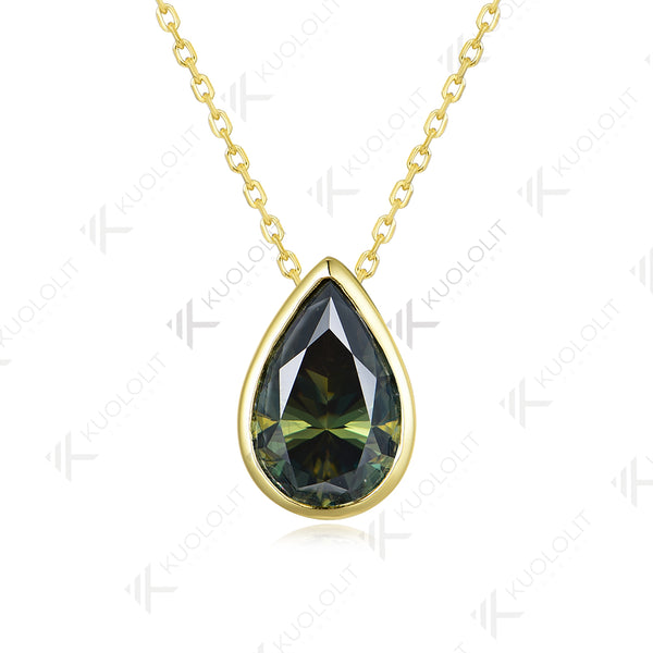 Kuololit 3CT Cyan Moissanite Lab Grown Padparadscha Necklace for Women Men Solid 585 14K 10K Gold Pear Chain for Engagement Christmas