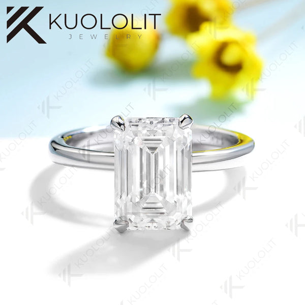 Kuololit 5CT Emerald Cut Moissanite Engagement Ring for Women Solid 14K 10K 585 White Gold Ring for Christmas Gifts Party