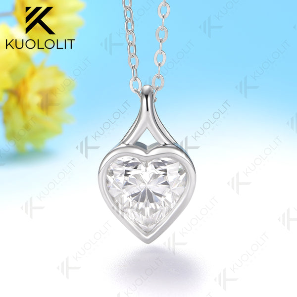 Kuololit 2CT Moissanite Lab Grown Alexandrite Heart Necklace for Women Solid 14K 10K 585 Rose Gold Heart Necklace for Christmas Gifts Party