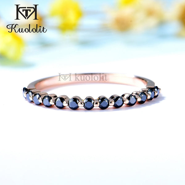 Kuololit Schwarzer Moissanit 585 14K 18K Roségold Bubble Ring für Damen Solitärring mit passendem Verlobungsring mit Diamanten 