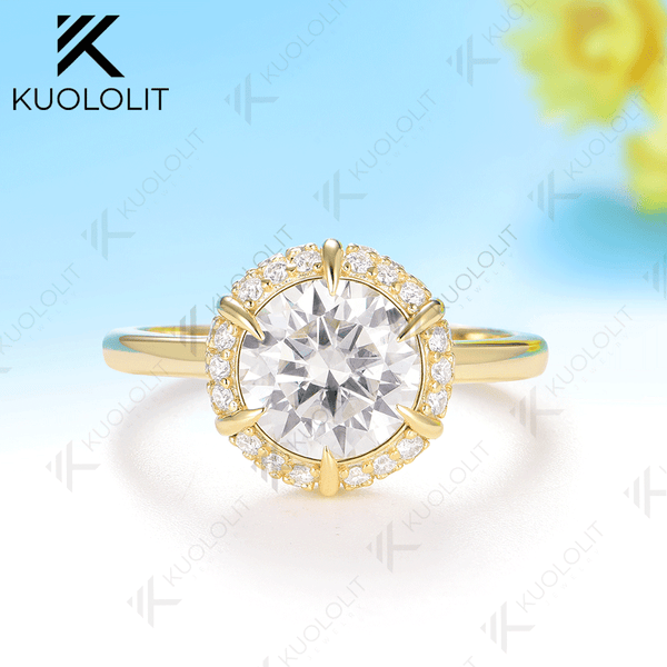 Kuololit 2CT Jubilee Cut Cyan Round Moissanite Ring for Women Solid 14K 10K 925 Sliver Yellow Gold Engagement Ring for Christmas