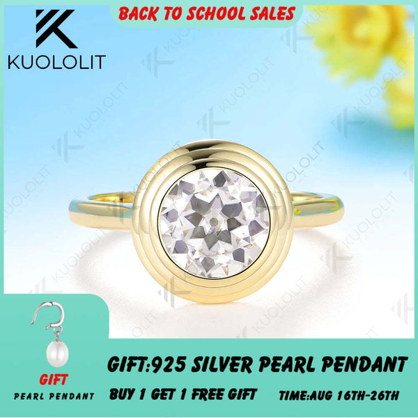 Kuololit 2CT OEC Moissanite Engagement Ring for Women Solid 10K 14K 585 Yellow Gold Ring for Christmas Gift Party Jewelry