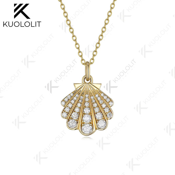 Kuololit 0.8CTW Lab Grown Diamond Shell Shape Necklace Solid 10k 14k Yelllow Gold for Women Luxury Shell Shape Wedding Engagement Christmas