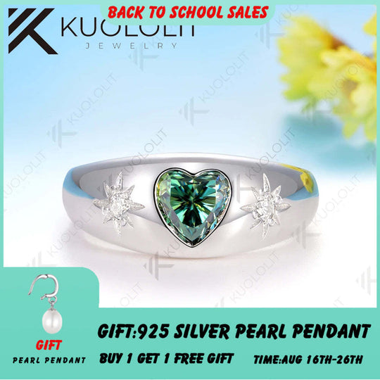 Kuololit 0.8CT Cyan Moissanite Heart Ring for Women Solid 14K 10K 585 White Gold Engagement Ring for Christmas Gifts Anniversary