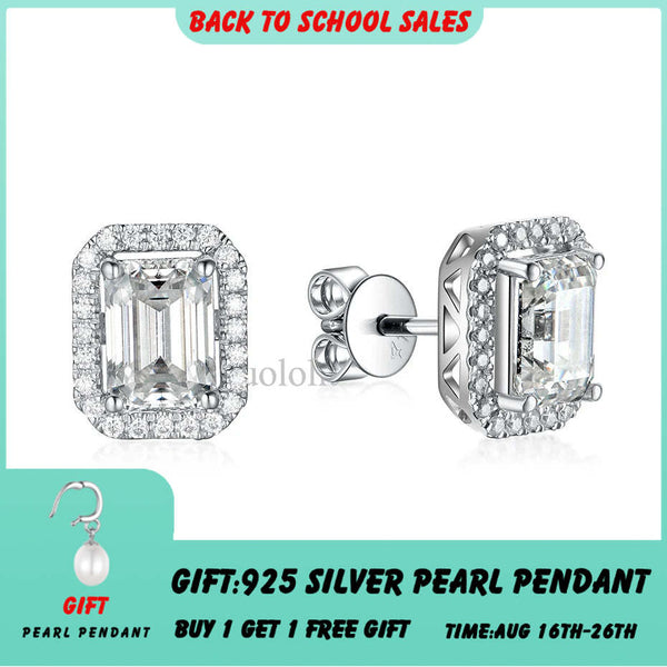 Kuololit Ohrstecker aus massivem 18K/14K Gold mit smaragdgeschliffenem Moissanit für Damen, 2 ct D VVS Solitär-Diamantohrringe, ideales Geschenk für Partys 