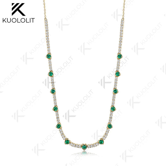 Kuololit 3.5CTW Lab Grown Emerald Diamonds Custom Necklace for Women Solid 585 14K 10K Yellow Gold Necklace for Christmas Party