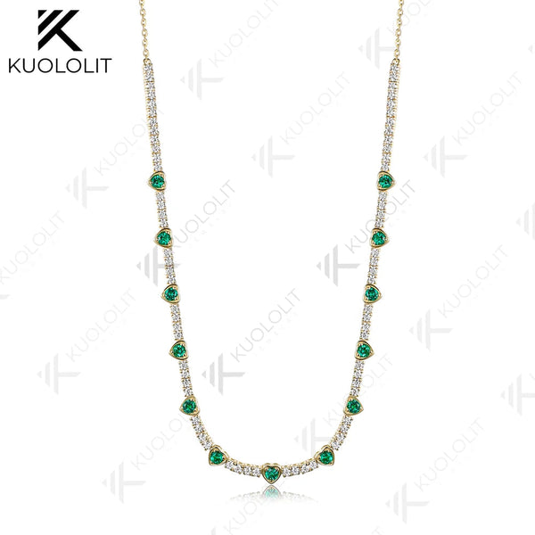 Kuololit 3.5CTW Lab Grown Emerald Diamonds Custom Necklace for Women Solid 585 14K 10K Yellow Gold Necklace for Christmas Party
