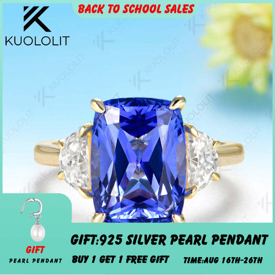 Kuololit 7.5CT Lab Grown Sapphire Moissanite Custom Ring for Women Solid 14K 10K Yellow Gold for Anniversary Christmas Gifts