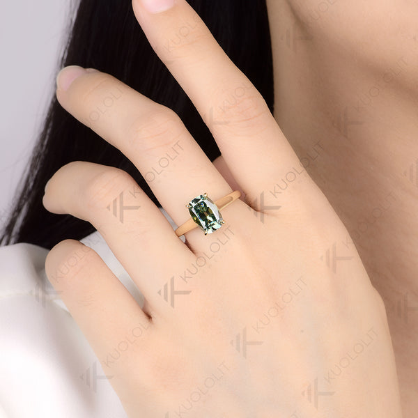Kuololit 3CT OMC Cushion Cut Cyan Moissanite Ring for Women Solid 14K 10K 585 White Gold Engagement Ring for Christmas Gifts Party