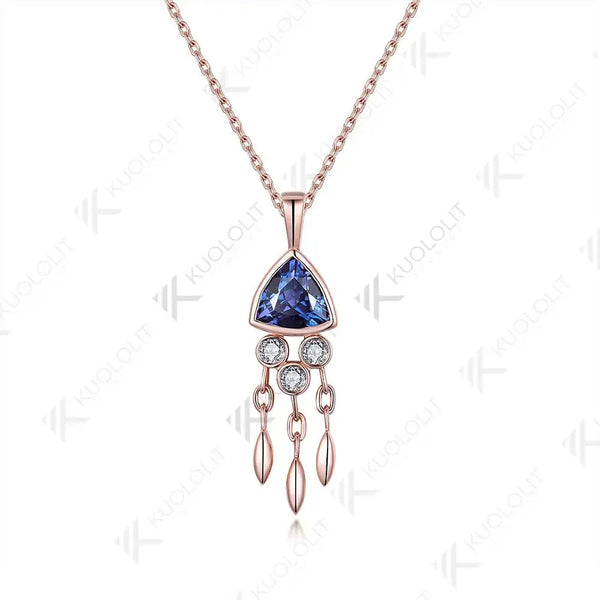 Kuololit 1.2CT Lab Grown Alexandrite Jellyfish Necklace for Women Solid 18K 14K 10K 585 Gold Moissanite Pendant for Christmas