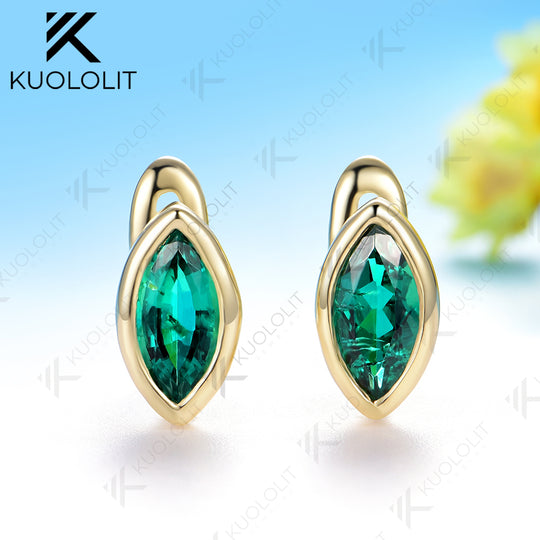 Kuololit 1CTW Marquise Moissanite Lab Grown Ruby Emerald Clip Earrings for Women Solid 14K10K 585 Rose Gold Earrings for Engagement Christmas Gifts