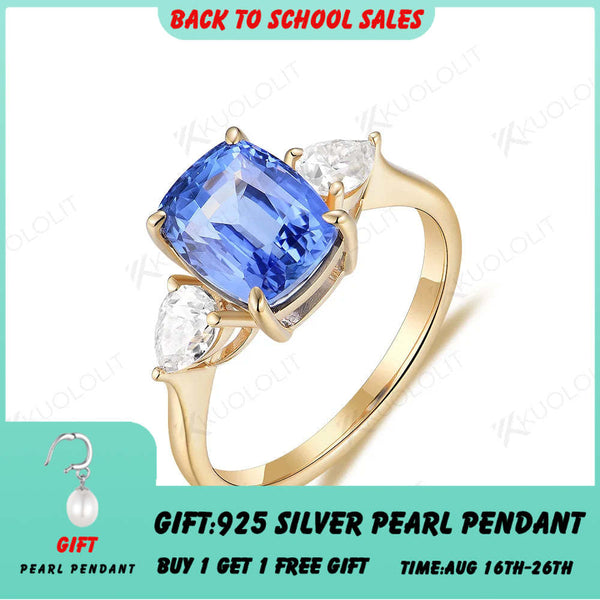 Kuololit 3CT Kissenförmiger Labor-Saphirring für Damen, Moissanit, massives 14K/10K/585 Gold, ideal für Verlobung, Hochzeit und Weihnachten 