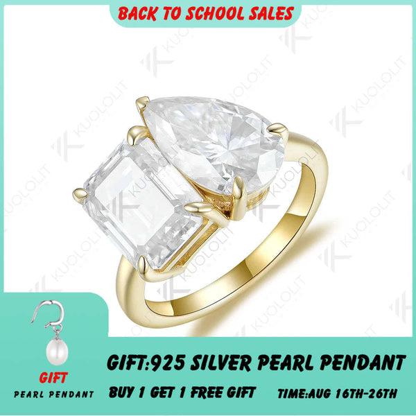 Kuololit 6 Karat Moissanit-Ringe für Damen, PT950 Massivgold, 14K/10K/585 Gelbgold, Birnen- und Smaragdschliff, ideal für Verlobung, Hochzeit und Weihnachten 