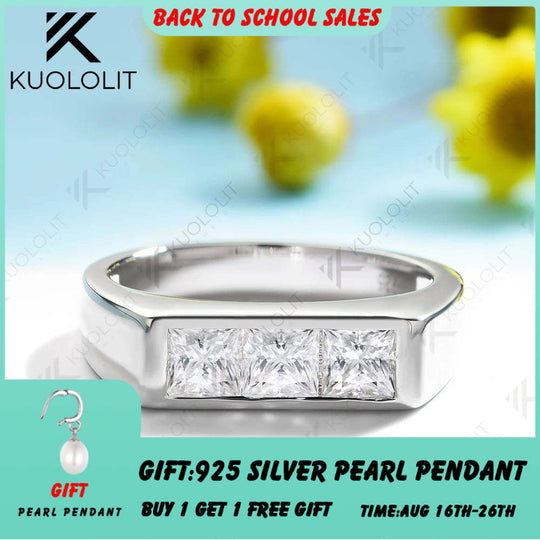 Kuololit 1.2CTW Princess Cut Moissanite Ring for Women Solid 10K 14K 585 White Gold Wedding Bands for Engagement Christmas Gift
