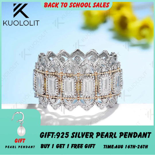 Kuololit Moissanite Band Rings for Women Men Solid 18K 14K 10K 925 Silver Two Tone Color Yellow Gold  for Anniversary Engagement