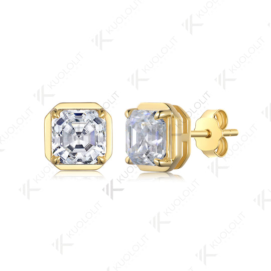 Kuololit 3CTW Asscher Cut Moissanite Earrings for Women Solid 18K 14K 10K Gold Stub Earrings for Anniversary Engagement Gifts
