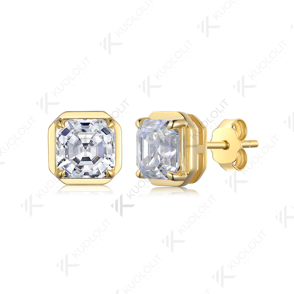 Kuololit 3CTW Asscher Cut Moissanite Earrings for Women Solid 18K 14K 10K Gold Stub Earrings for Anniversary Engagement Gifts