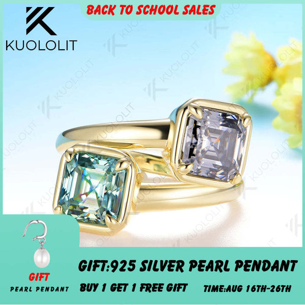 Kuololit 4CTW Asscher Cut Gray Cyan Moissanite for Women Solid 14K 10K 585 Yellow Gold for Engagement Wedding Christmas Gifts
