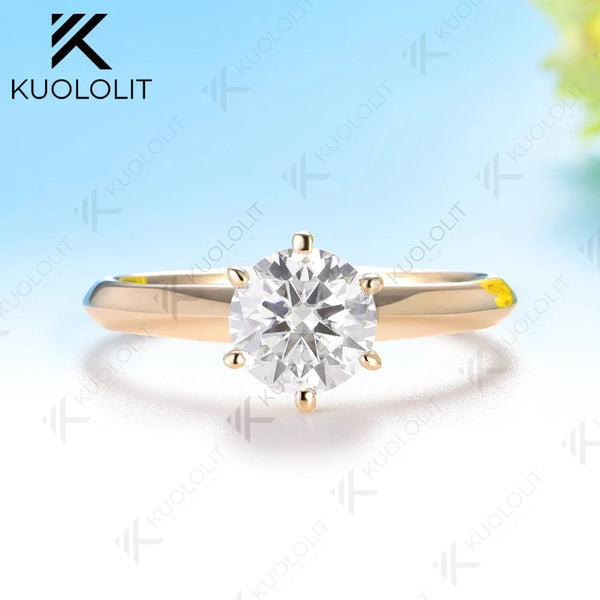 Kuololit 1.5CT Moissanite Custom Ring for Women Solid 14K 10K 585 Rose Gold Engagement Ring for Christmas Gifts Party Jewelry