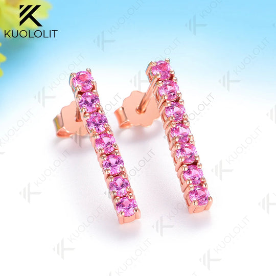 Kuololit 0.63CTW Lab Grown Pink Sapphire Custom Stud Earrings for Women Solid 14K10K 585 Yellow Gold Stud Earrings for Christmas