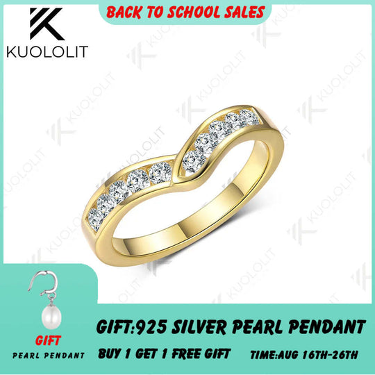 Kuololit 0,5 ct Labor-Diamanten V-Band-Ring für Damen, massives 585 14K Gold, passendes Ring-Set, Ring für Jahrestag Weihnachten 