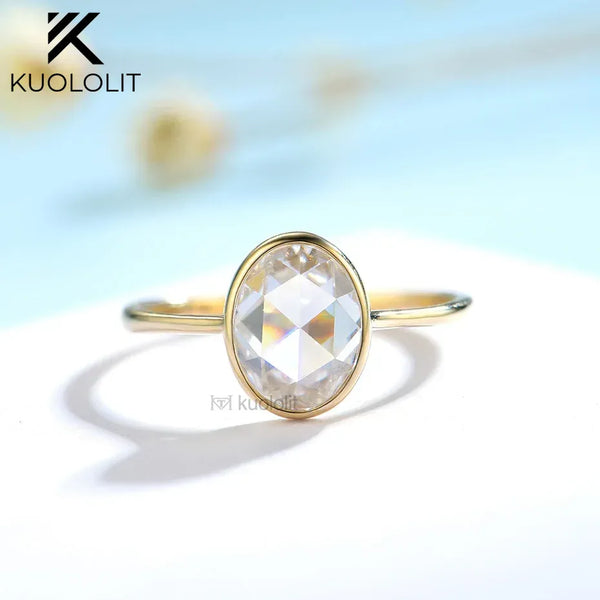 Kuololit Rose Cut Moissanite 750 18K 14K 10K Rose Gold Rings for Women Luxury ring for Engagement Anniversary Party Fine Jewelry