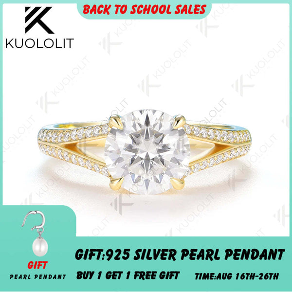 Kuololit 2CT IGI Lab Grown Diamonds Ring for Women Solid 14K 10K 585 Yellow Gold Engagement Ring for Christmas Gifts Party