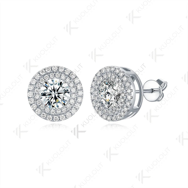 Kuololit 2CTW  Moissanite Stud Earrings for Women Solid 18K 14K 10K 585 White Gold D VVS1 GRA Halo Earrings for Christmas Gifts