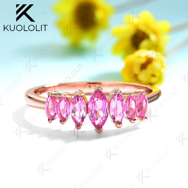 Kuololit 1.2CTW Lab Grown Pink Sapphire Marquise Ring for Women Men Solid 14K 10K Rose Gold Band for Wedding Christmas Party
