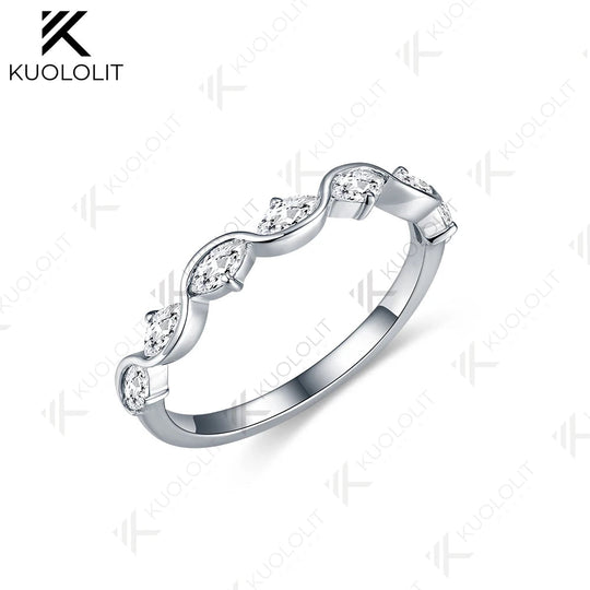 Kuololit 0.7CTW Lab Grown Diamonds Marquise Ring for Women Solid 14K 10K 585 White Gold Wedding Band for Christmas Gifts Party