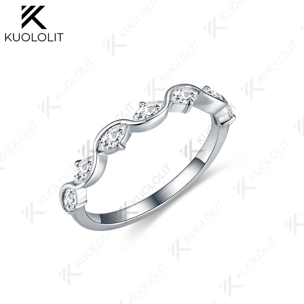 Kuololit 0.7CTW Lab Grown Diamonds Marquise Ring for Women Solid 14K 10K 585 White Gold Wedding Band for Christmas Gifts Party