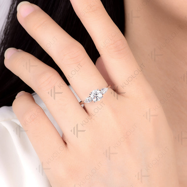 Kuololit 1CT Round Cyan Moissanite Engagement Ring for Women Solid 14K 10K 585 Yellow Gold Ring for Christmas Gifts Party