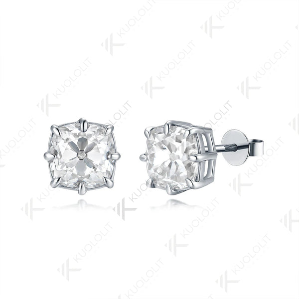 Kuololit 5CTW OMC Cushion Moissanite Earrings for Women Solid 18K 14K 10K 585 Gold Earrings for Engagement Wedding Christmas