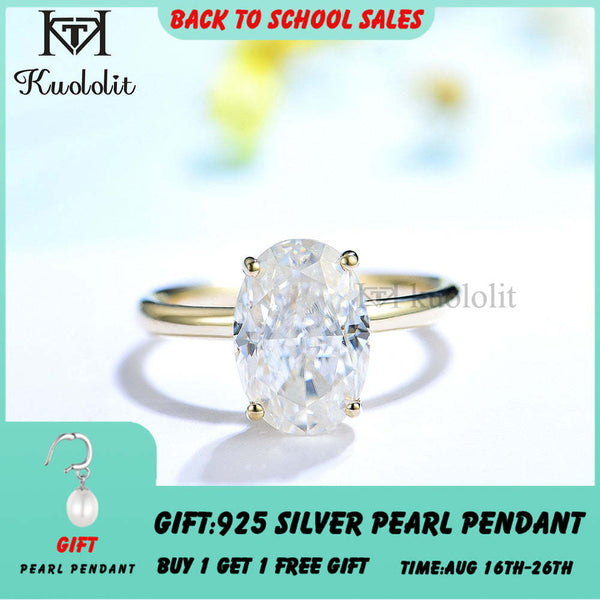 Kuololit 3.5CT Crushed Ice Oval Moissanite 18K 14K Yellow Gold Ring for Women D VVS Solitaire Ring for Engagement Party Wedding