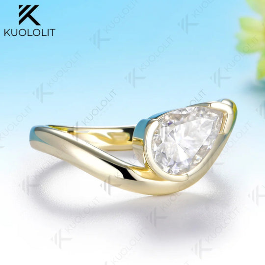 Kuololit 1.5ct IGI Lab Grown Diamonds Custom Ring for Women Men Solid 14K 10K 925 Silver Yellow Gold Pear for Christmas Gifts