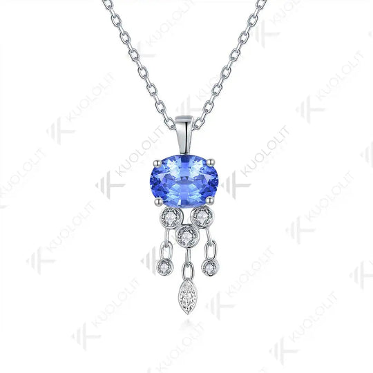 Kuololit Halskette mit 3 Karat im Labor gezüchtetem blauem Saphir und Moissanit für Damen, Anhänger aus massivem 18K, 14K, 10K oder 585 Gelbgold, perfektes Weihnachtsgeschenk 