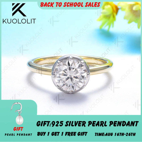 Kuololit 2-Karat-Moissanit-Ring für Damen, massiver zweifarbiger Ring aus 18-, 14- und 10-karätigem Gold – ideal als Geschenk zum Jahrestag, zur Verlobung, zu Weihnachten oder zur Hochzeit. 