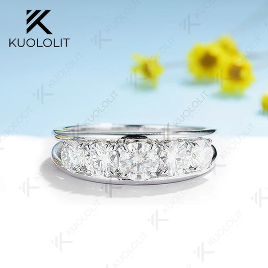 Bague Kuololit en or blanc massif 18K, 14K ou 585, sertie de moissanite (1,9 carat au total), idéale pour les femmes et les hommes. Cadeau parfait pour Noël ou un anniversaire. 