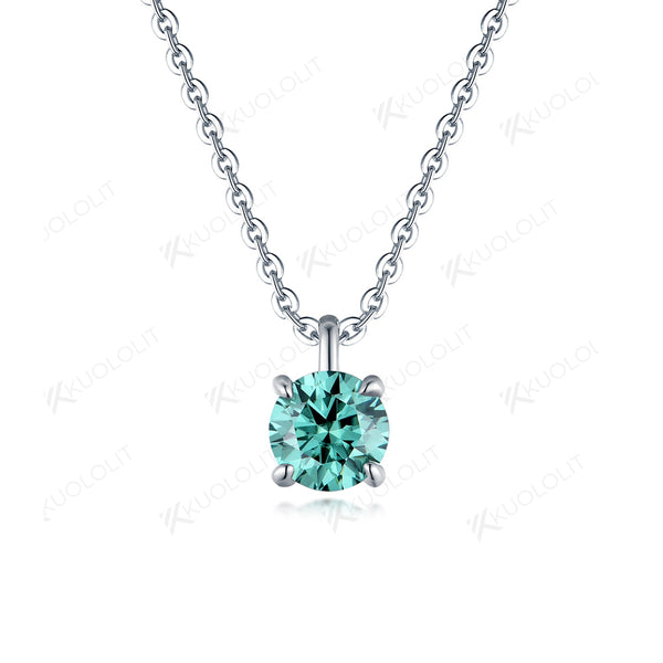 Kuololit 5.0mm Cyan Moissanite  Necklace for Women Sterling 925 Silver Pendant for Christmas Gifts Party