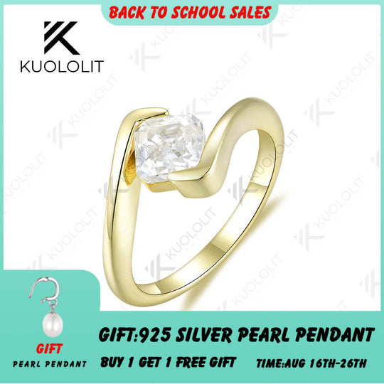 Kuololit 1ct Asscher-Schliff-Labor-Diamanten IGI D/VS1 Ring für Damen, massiver PT950 14K Gelbgold-Diamantring für Verlobung und Weihnachten 