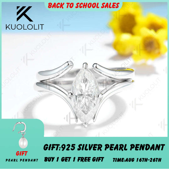 Kuololit Moissanit-Ring für Damen, 1,5 Karat, massiv, 18K, 14K, 10K, 585 Weißgold, Marquise-Schliff, ideal als Verlobungs-, Weihnachts- oder Jahrestagsgeschenk. 