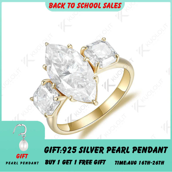 Kuololit 4ct Marquise-Moissanit und 2ct Asscher-Moissanit für Damen, massives 14K 10K Gelbgold, für Jahrestagsverlobung 