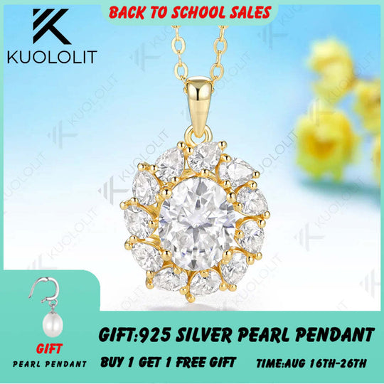 Kuololit 3CT Oval Moissanite Necklace for Women Solid 585 14K 10K Yellow Gold Custom Necklace for Christmas Anniversary Gifts